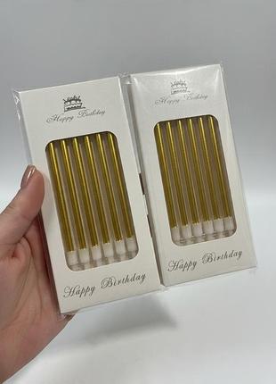 Набір свічок для торта "happy birthday" (золоті, довгі), 5 упаковки (30 шт.) / нові
