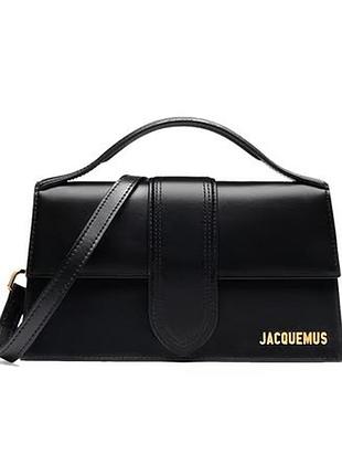 Жіноча сумка шкіряна jacquemus le grand bambino shoulder bag чорна/золото