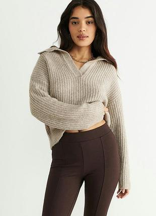 Об'ємний теплий светр з коміром-поло, gina tricot, xl