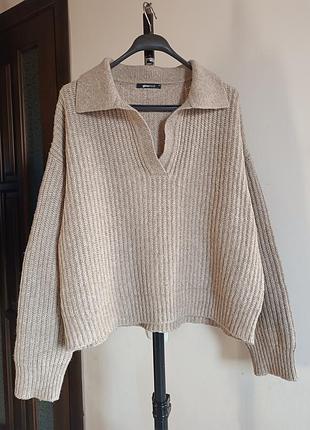 Объемный теплый свитер с воротником-поло, gina tricot, xl
