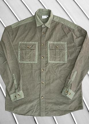 Мужская рубашка asos design l xl eu52 eu54sk2426944 ua52 ua54 рост 175-185 см фисташковая вельветовая оверсайз тепла плотная с карманами