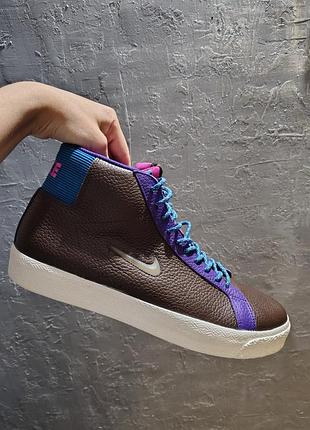 Кросівки чоловічі nike sb zoom blazer mid шкіряні високі коричневі з фіолетовим