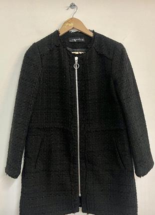 Пальто жіноче zara чорне твідове подовжене