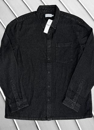 Чоловіча сорочка topman xl 2xl eu52 uk42 ua52 зріст 180–190 см чорна джинсова з довгим рукавом щільний денім нова з біркою джинсовка