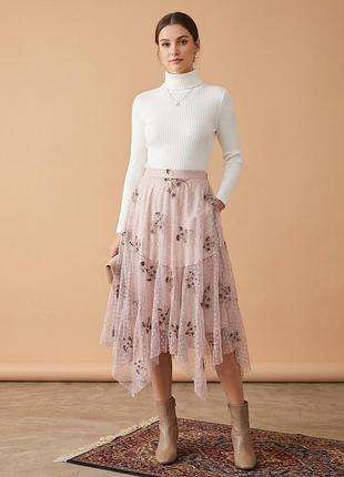 Жіноча спідниця міді new look рожева з вишивкою