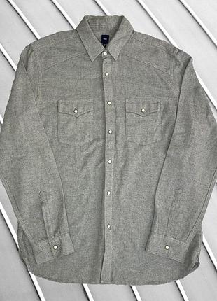 Мужская рубашка gap l xl eu50 eu52 u9242 ua50 ua52 рост 175-185 см фланелевая байковая теплая мягкая с длинным рукавом на кнопках зимняя