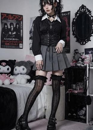 Панчохи заколінники з оборками та візерунком серця coquette dark lolita jk