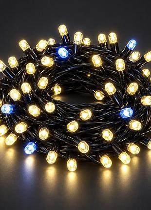 Гірлянда вулична string 10м 100 led теплий білий, холодний білий флеш, чорний дріт