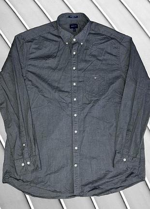 Мужская рубашка gant 3xl eu586848 ua58 рост 185-195 см темно-серая хлопковая прямая базовая с длинным рукавом классический повседневный большой размер