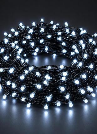 Гірлянда string нитка 500led 50м холодна біла чорний дріт ip44 будинок-вулиця