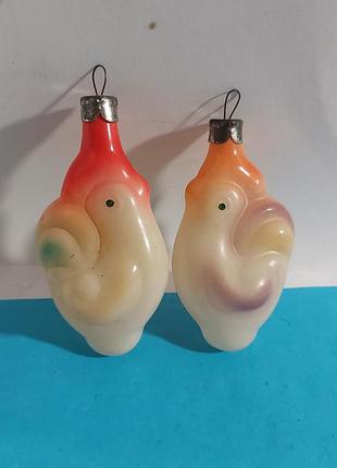 Петушок,  ёлочная игрушка,  2 штуки,  ссср