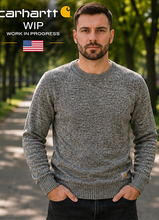 Чоловічий светр carhartt wip work in progress — сірий меланж, стиль casual, оригінал, s (44)