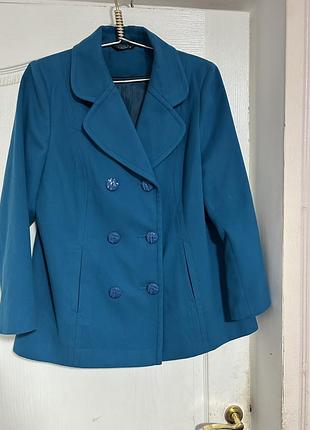 Яскраве напівпальто ewm (the edinburgh woollen mill) бірюзове двубортне, розмір 18 (52-54)