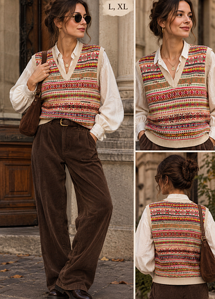 Стильный винтажный вязаный жилет в стиле fair isle от бренда london knitwear gallery