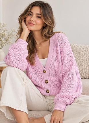 Ніжно-рожевий в’язаний кардиган esprit | l–xl | бавовна 61%