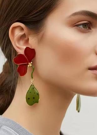 Роскошные серьги цветок с каплевидным дизайном листьев, эмаль
