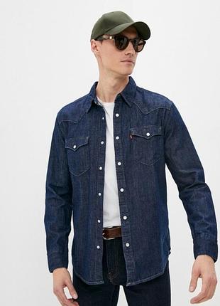 Чоловіча джинсова сорочка levi's темно-синя розмір s