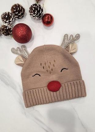 Шапка primark бежева новорічна з оленем