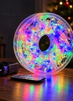 Гірлянда роса 100 м на котушці, 2000 led, білий дріт, 220 в, пульт мультиколір