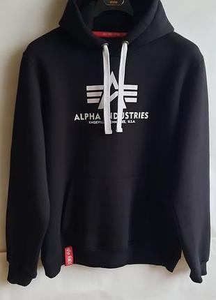 Худі світшот alpha industries чорне, розмір l-xl. трьохнитка, густий теплий фліс! ідеальний стан