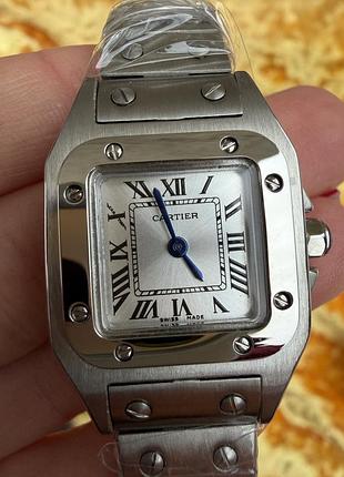 Часы кварцевые cartier santos tunk Серебряные 29мм