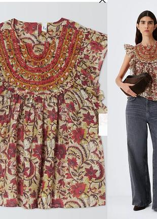And/or блузка с оборками на плечах, красно-многоцветная размер 18/xl/xxl коллекция 2026 года!!!