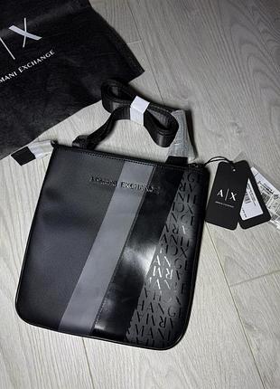 Сумка через плече чоловіча armani exchange планшет чорна з монограмою
