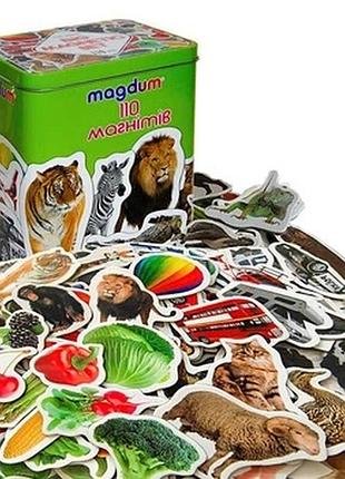 Набір магнітів magdum 110 елементів тварини транспорт фрукти