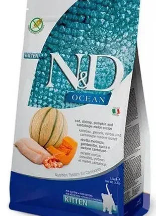 Сухий корм для кошенят farmina n&d ocean grain free cod shrimp pumpkin & cantaloupe 1,5 кг