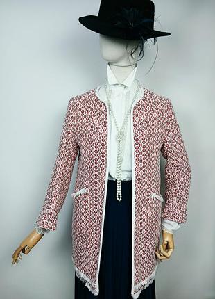 Твидовый удлиненный жакет-кардиган zara basic в стиле chanel