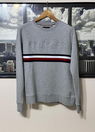 Світшот tommy hilfiger сірий з написом та смугою