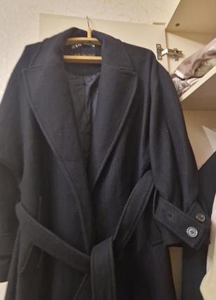 Пальто жіноче zara чорне на запах з поясом