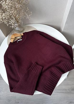 Бордовий вʼязаний светр оверсайз з вовною zara