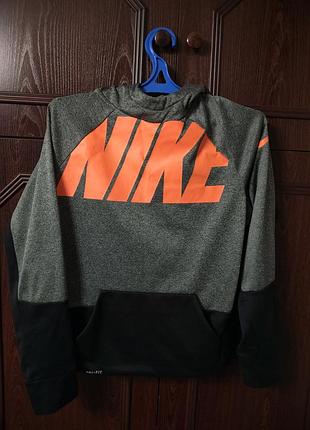 Спортивне худі nike сіро-чорне з помаранчевим логотипом, розмір s
