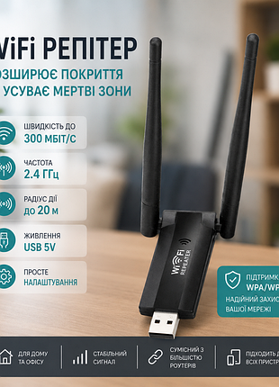 Usb wi-fi репітер / подвійний ретранслятор wi-fi / підсилювач wi-fi сигналу