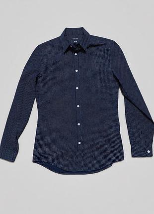 Чоловіча сорочка h&m slim fit синя у горошок розмір s