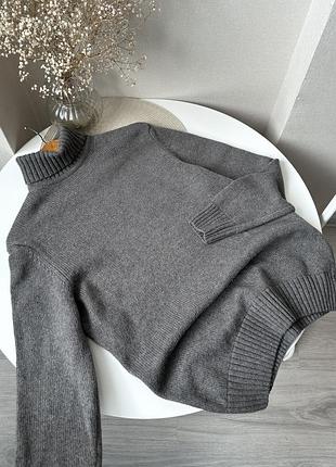 Сірий базовий вʼязаний светр під горло вовна шерсть водолазка zara