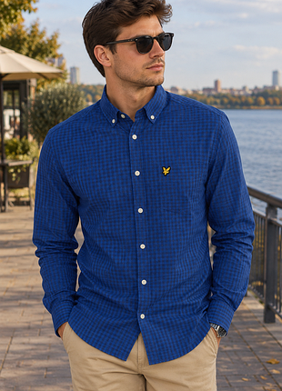 Бомбовая мужская рубашка в сине - чёрную клетку lyle & scott slim fit made in turkey