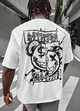 Мужская белая футболка оверсайз chic & charisma с принтом на спине (размер xlarge / xl)