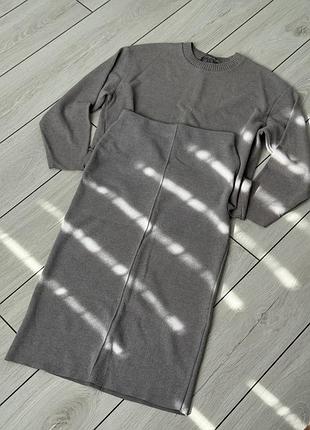 Жіночий костюм zara двійка в'язаний сірий
