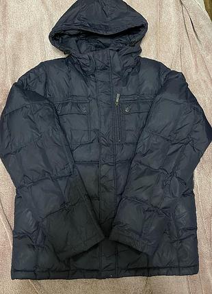 Чоловіча чорна зимова куртка натуральний пуховик l-xl з капюшоном