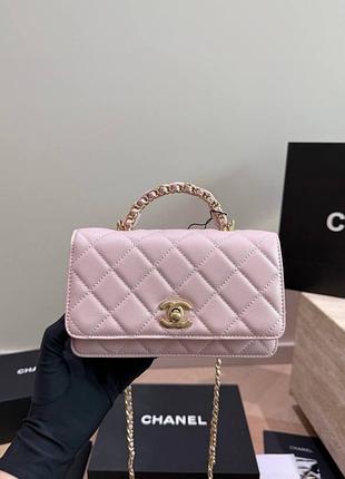 Сумка жіноча chanel шкіряна стьобана рожева 18x13 см