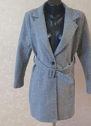 Серое демисезонное пальто moose florence italy, размер xl, женское укороченное пальто с поясом