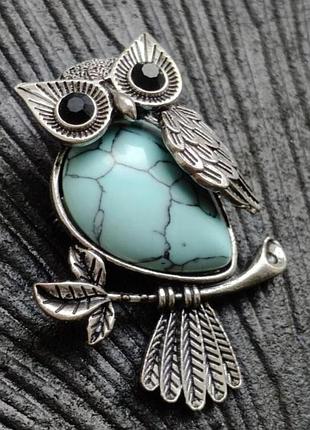 2в1 брошка - кулон 🦉 сова, бирюза