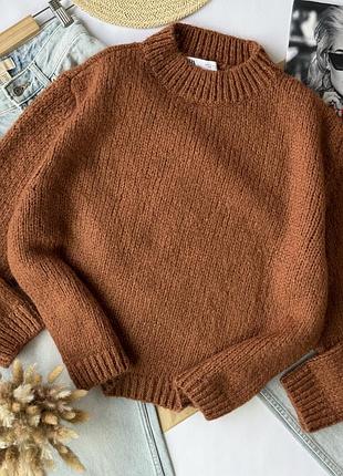 Теплий в'язаний светр zara оверсайз у теракотовому кольорі