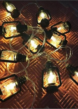 Fhytgbs – светодиодная гирлянда 1.5 м, 10 led фонариков в стиле керосиновой лампы, теплый свет, на батарейках