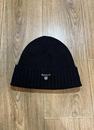 Шапка gant чорна з вишитим логотипом, one size