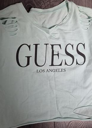 Футболка жіноча guess м'ятна укорочена з принтом
