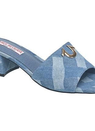 Жіночі джинсові сандалі-мюлі з відкритим носком на каблуці   true religion( denim patchwork open toe slip on block heels) 41-42  usa 🇺🇸