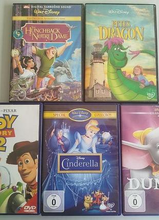 Коллекция dvd дисков disney (cinderella, dumbo, toy story 2, горбунь с нотр дам)